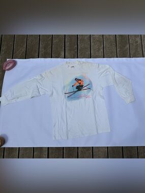 White Long Sleeve Ski Graphic Tee